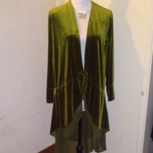 Green Velvet Open Front Cardigan